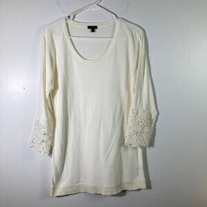 Womens Talbots 3/4 Cut‎ Out Lace Sleeve Light Summer Sweater White M